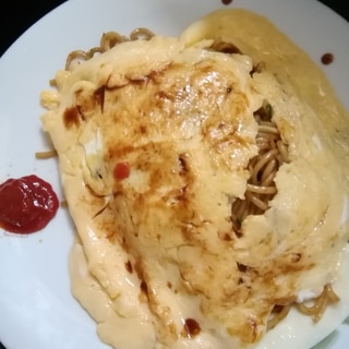 フライパンで簡単オム焼きそば(ちゃんぽん麺）肉なし